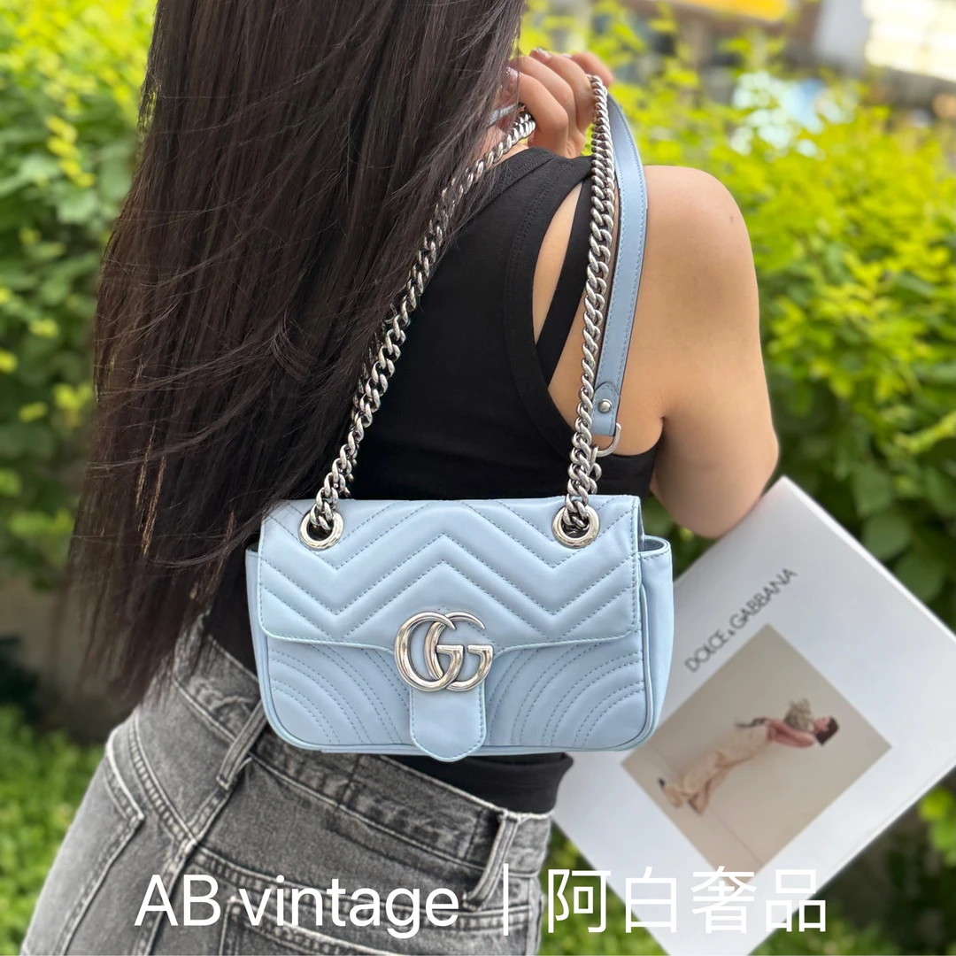 95新 GUCCI/古驰 阿白奢品/Gucci 蓝色马蒙22 单肩包