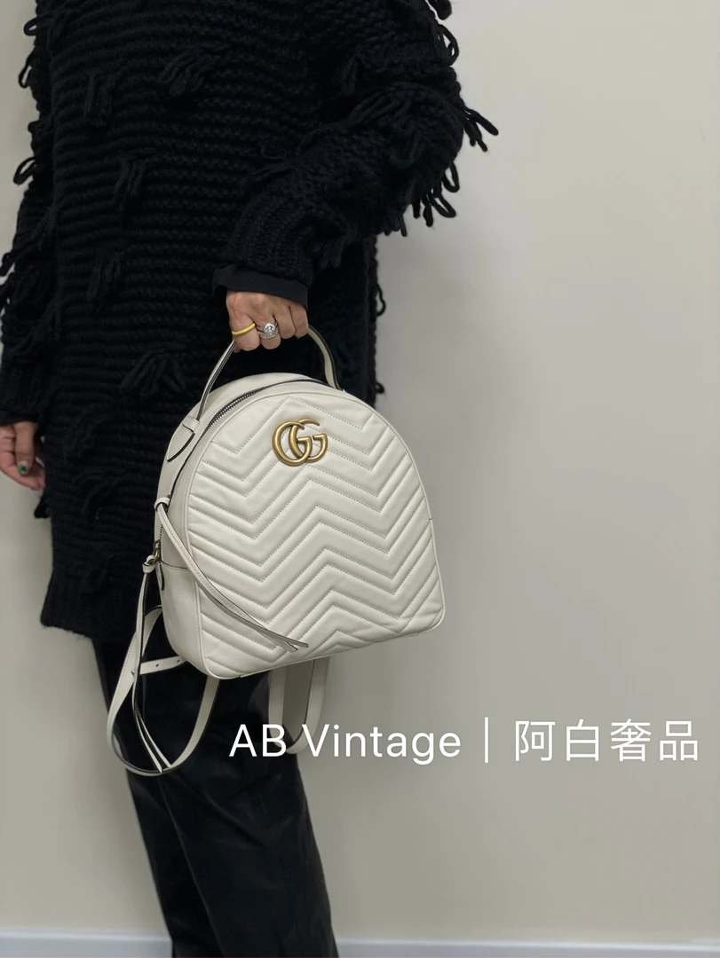 95新 GUCCI/古驰 阿白奢品/古驰 白色马蒙双肩包