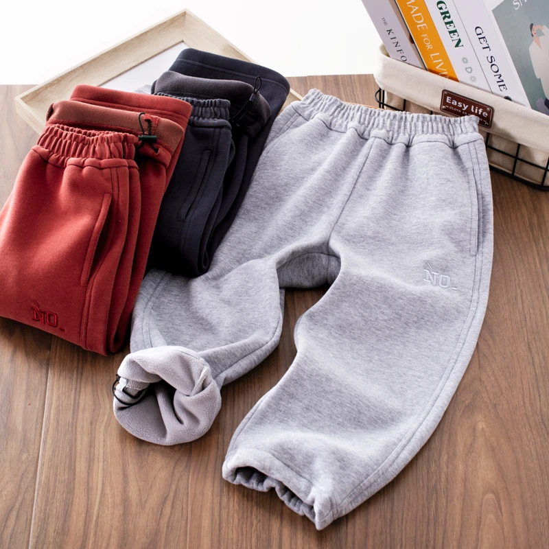 男童冬季加绒裤子新款中大童男孩脚口抽绳镰刀裤儿童运动长裤卫裤