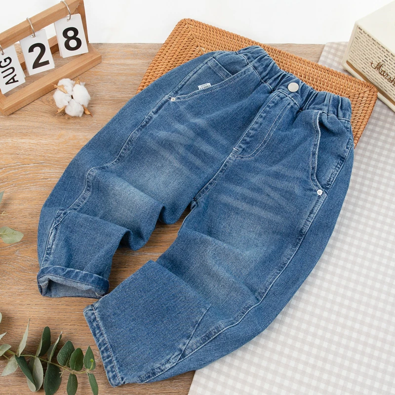 男童牛仔长裤子秋季新款中大童时尚后侧拼色口袋儿童装休闲纯色潮