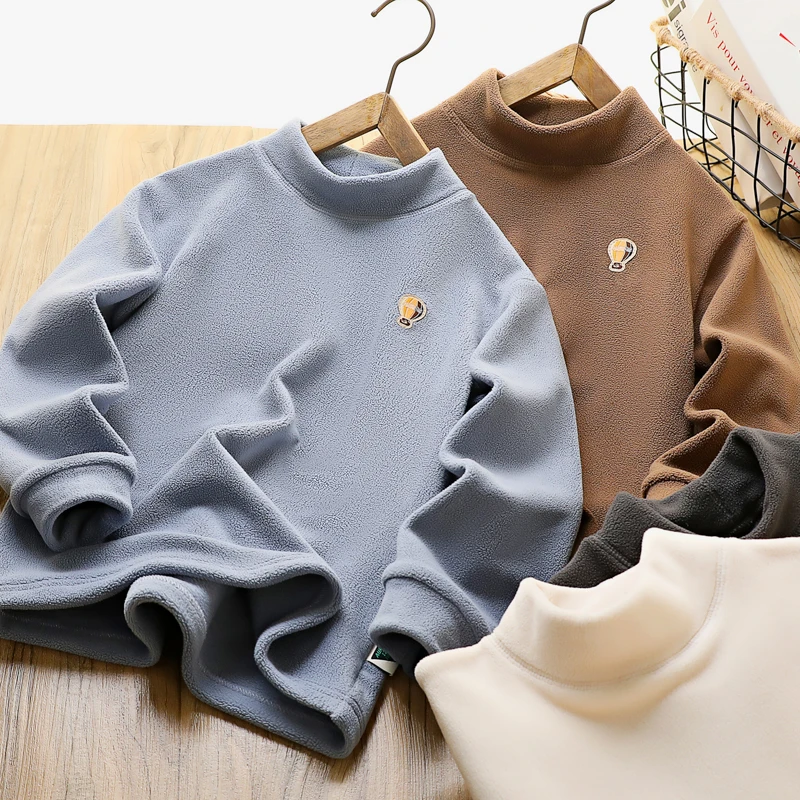 男童加绒打底衫秋冬季新款儿童内搭上衣中大童高领一体绒保暖上衣