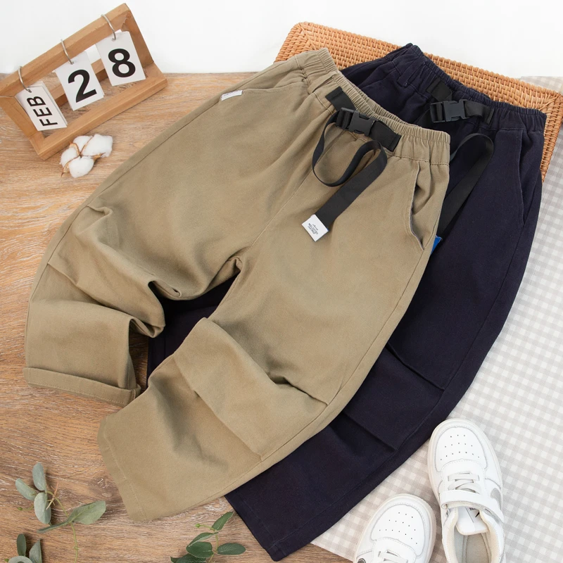 男童裤子秋季新款中大童帅气卡扣装饰腰带儿童装休闲运动棉质春秋