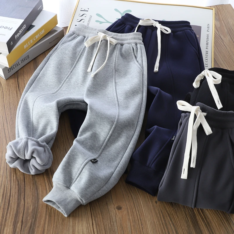 男童加绒裤子中大童一体绒卫裤秋冬款休闲运动裤儿童长裤保暖加厚