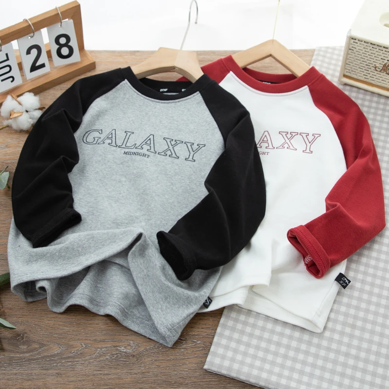 男童插肩袖T恤衫春秋新款儿童时尚韩版长袖T恤中大童圆领加厚套头