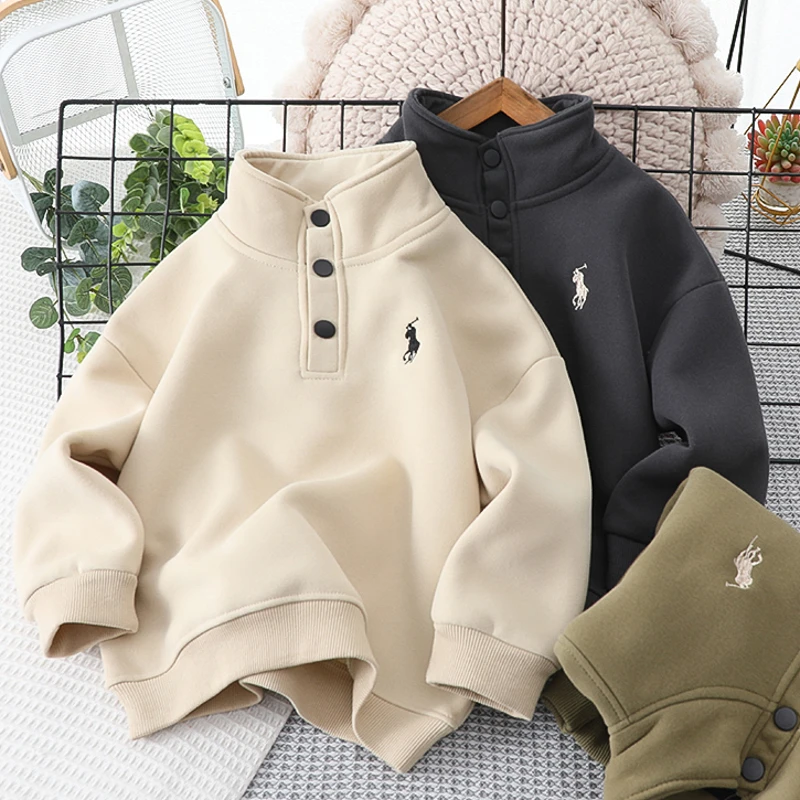 男童秋冬装新款儿童帅气加厚上衣童装男孩三粒扣加绒Polo卫衣保暖