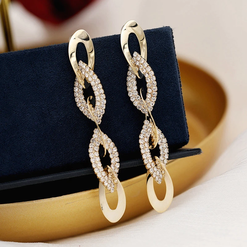 铜合金玻璃耳饰 8856环环相扣耳饰流苏多圈相连气质百搭