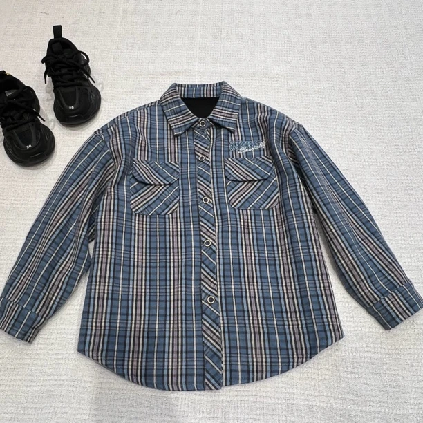 16672高端童装时尚百搭休闲加绒格子衬衫D2-1-4