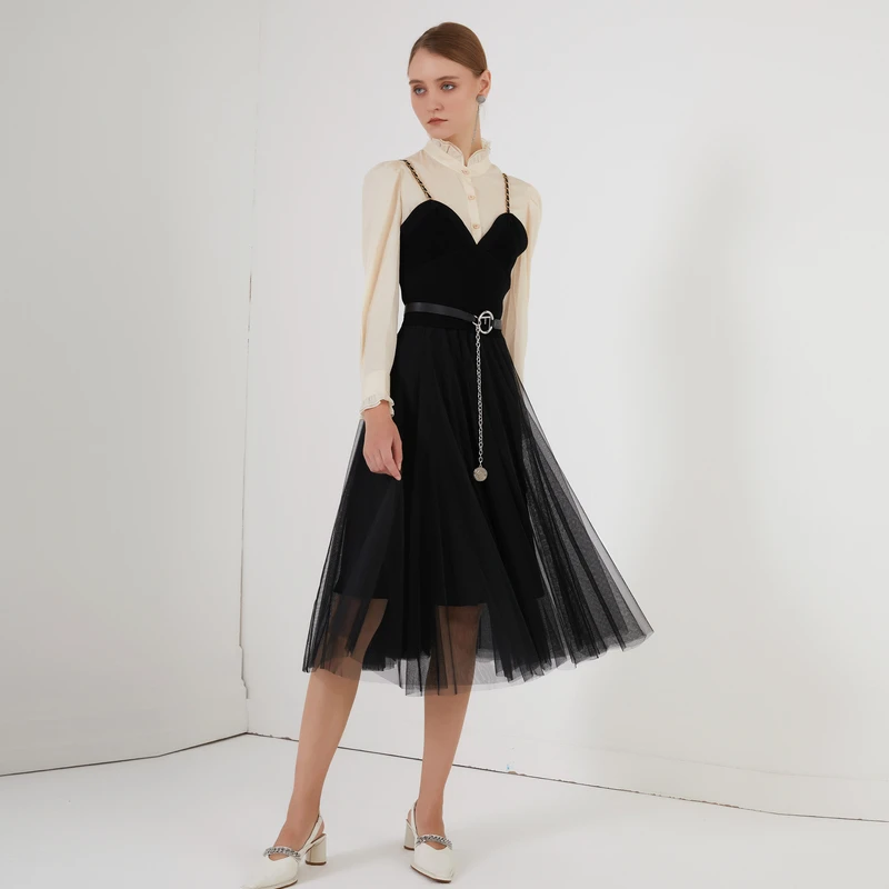 莱芙·艾迪儿女装连衣裙时尚轻奢优雅黑色名媛气质连衣裙1W1L94041