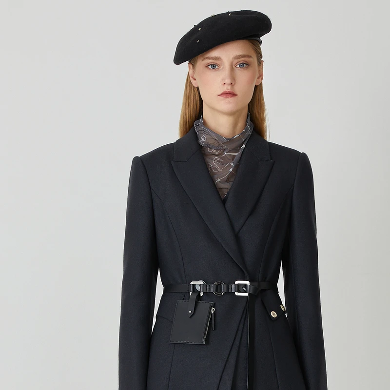 莱芙·艾迪儿西装长袖春季修身职业通勤秋冬双排扣外套1W4W68021