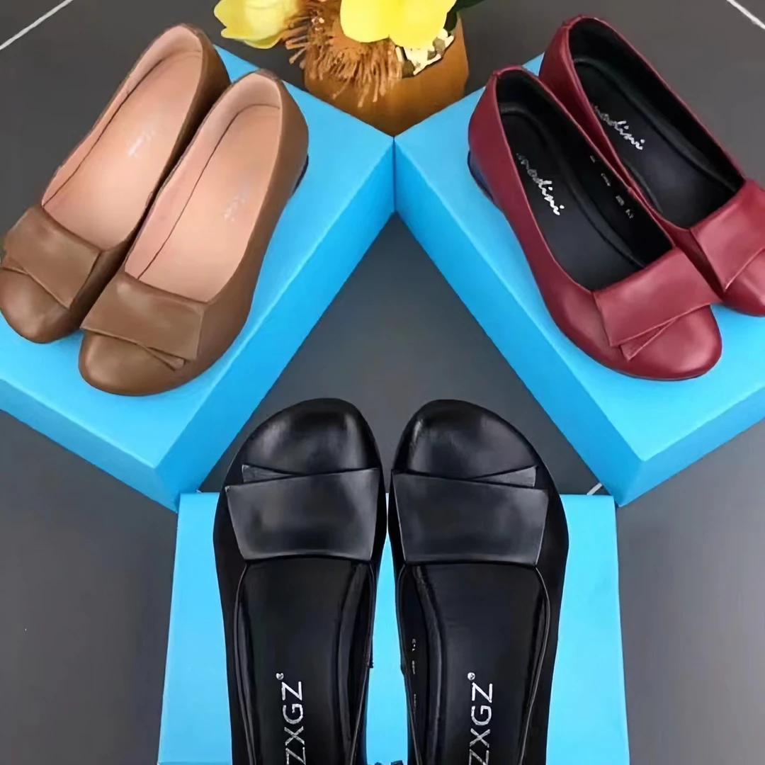 浅口单鞋女春款软底女鞋2024春百搭真皮豆豆鞋软皮妈妈平底鞋