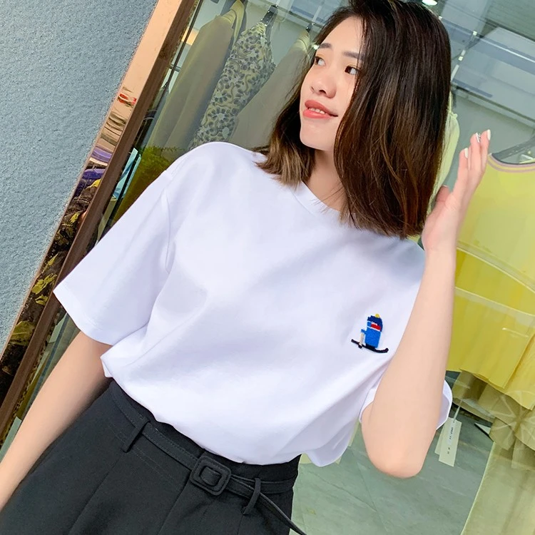 【人气单品】男女同款3D卡通立体刺绣气通勤女装短袖T恤女2J013363