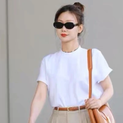 圆领气质显瘦时尚休闲百搭简约短袖T恤女夏季55J013365