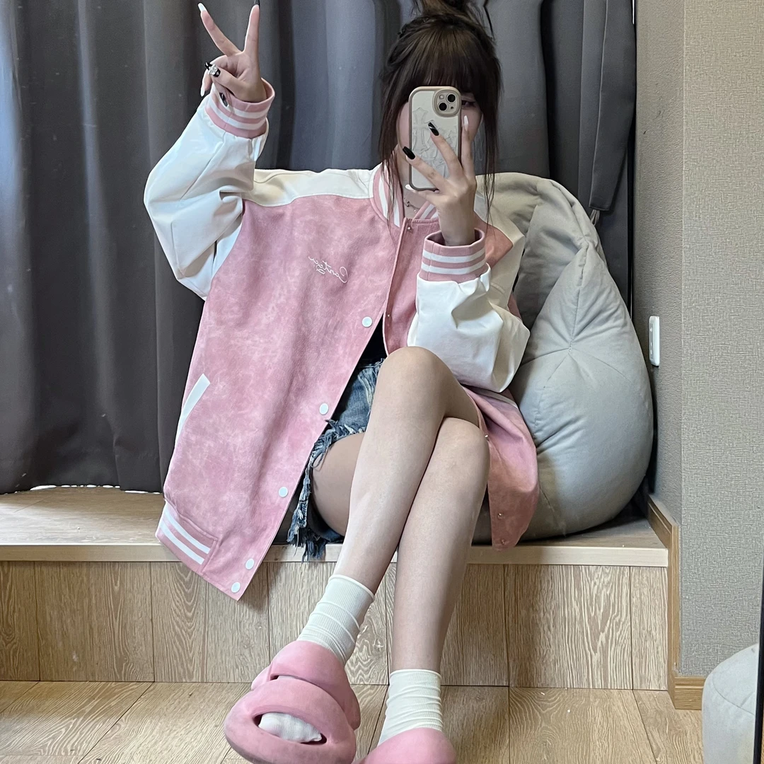 MANRES秋季皮衣男女秋季宽松落肩袖百搭皮夹克棒球服外套JK2338