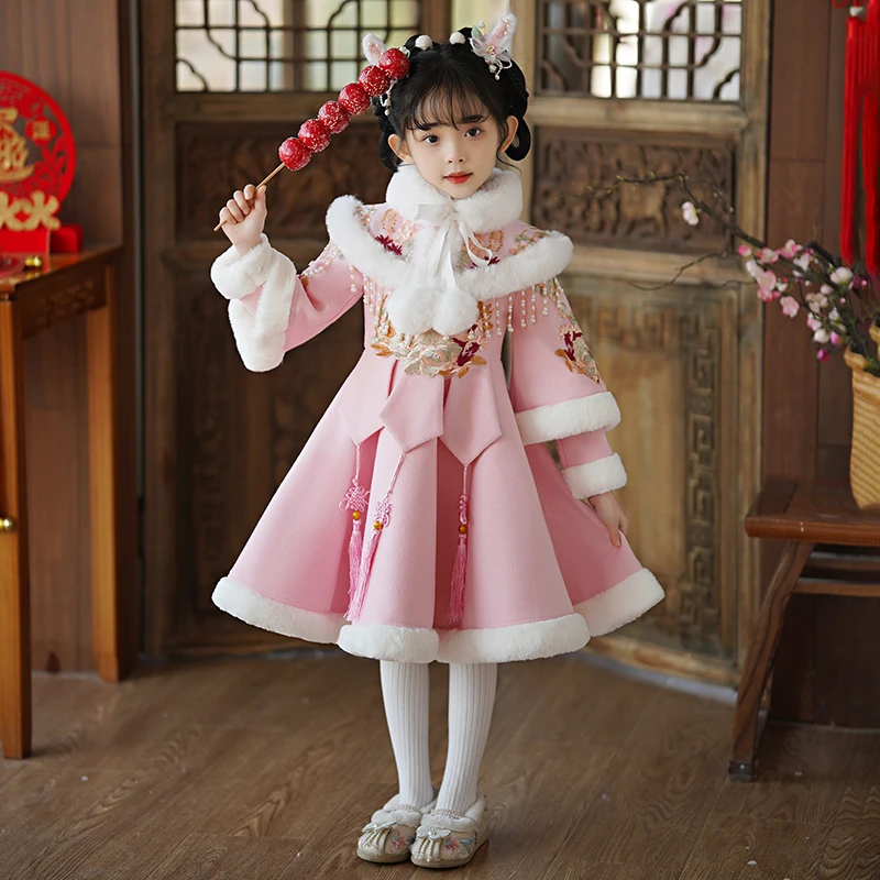 拜年服女童旗袍连衣裙加绒加厚中国风唐装冬款宝宝过年喜庆新年服