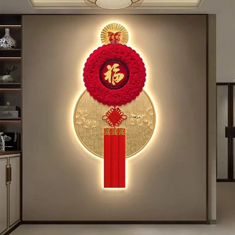 福字发光玄关挂画中国结走廊过道led灯光画装饰画高级感百福壁画