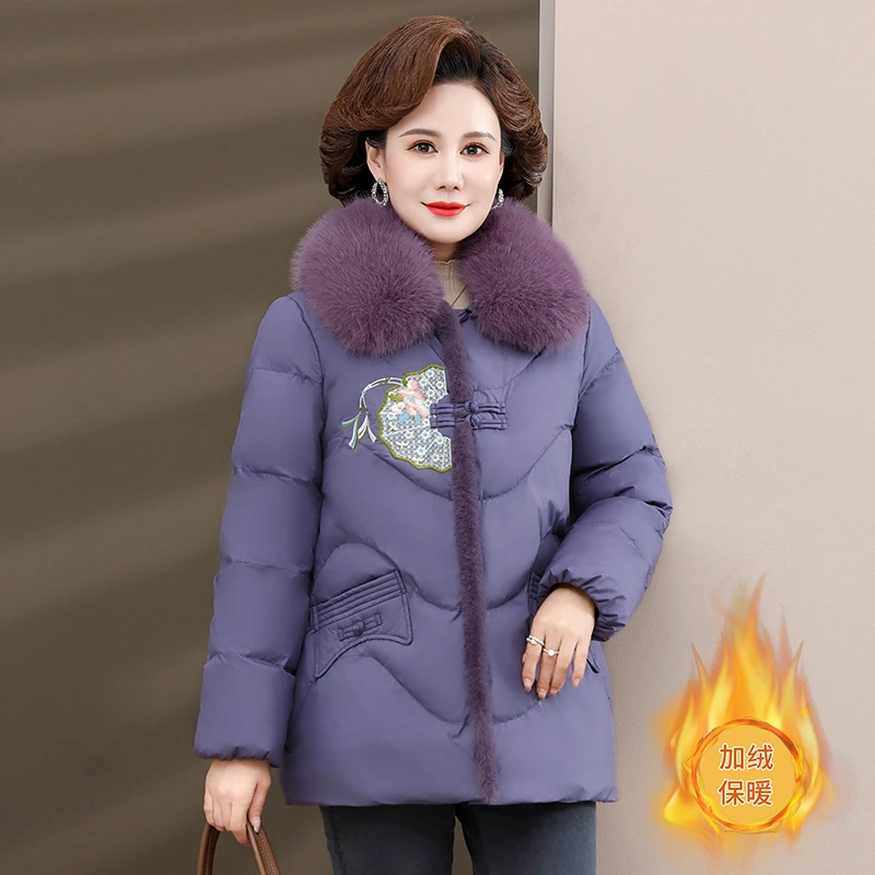 中老年妈妈装时尚减龄棉衣加绒加厚深冬保暖中式复古冬天外套气质
