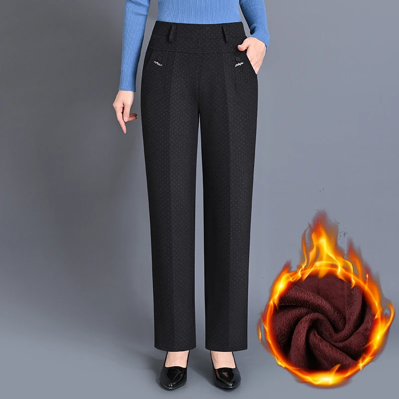 中老年妈妈冬季加绒加厚裤子高腰休闲直筒裤宽松舒适老年人太太裤