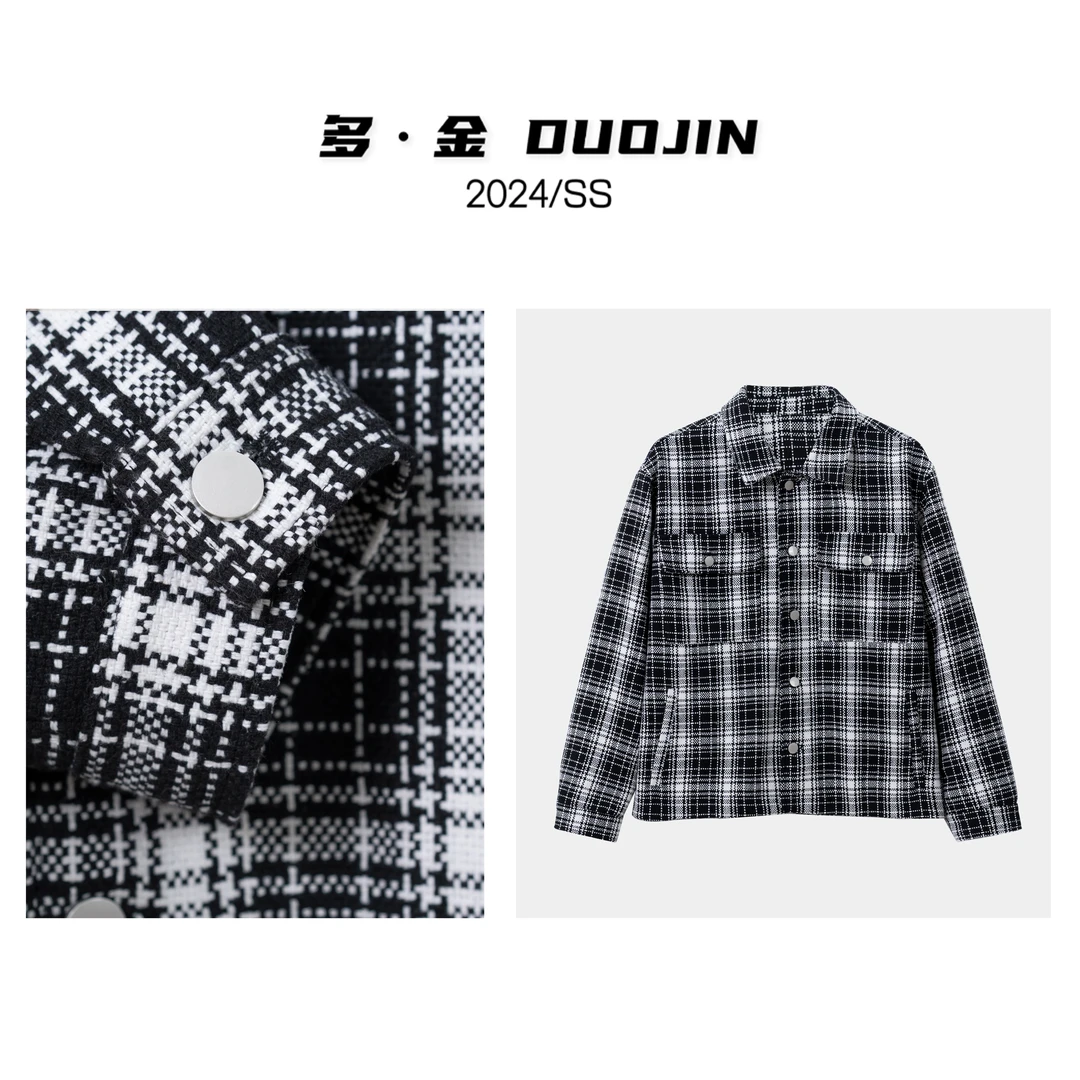 【多·金】秋冬新款小香风格子潮流翻领高级感韩系夹克DJ064