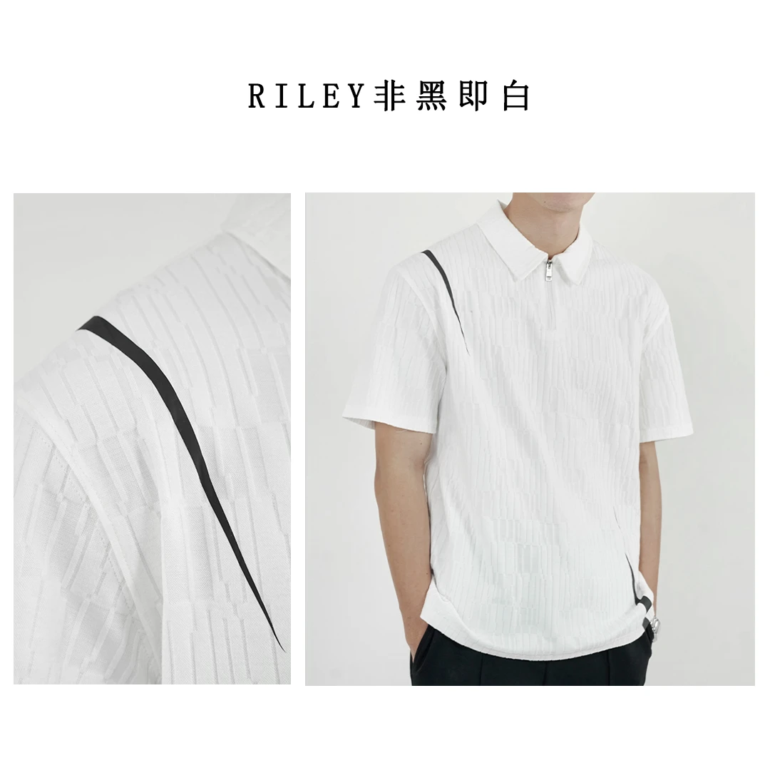 【非黑即白】夏季高奢原创小众设计感拼接个性设计休闲翻领男POLO衫