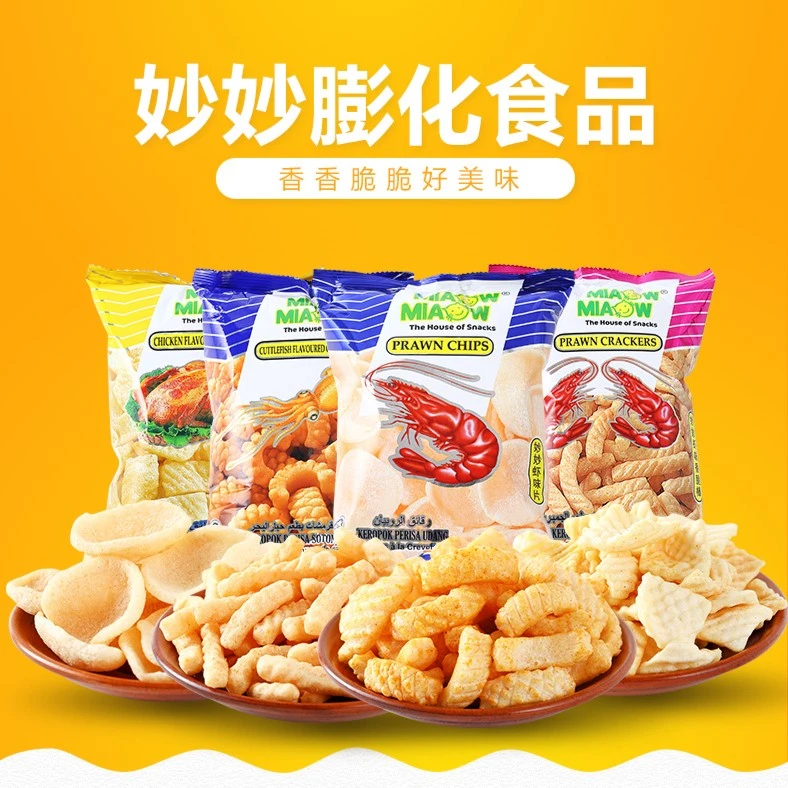 马来西亚进口膨化零食妙妙鱿鱼卷虾条鸡味香脆片60g*5袋休闲零食