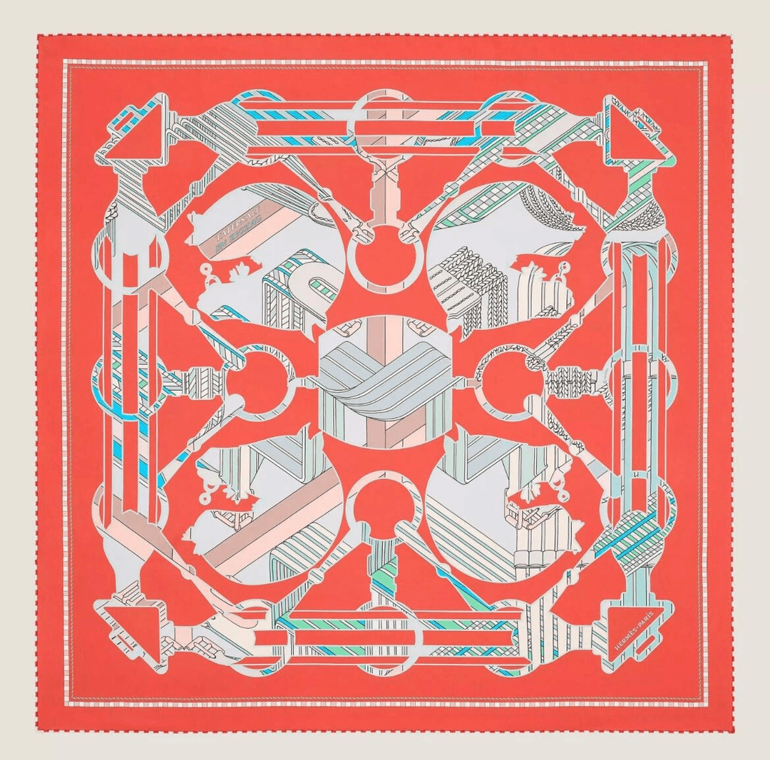 全新未使用 Hermes/爱马仕 女士曲折鞍带与塔特萨尔图案双面丝巾