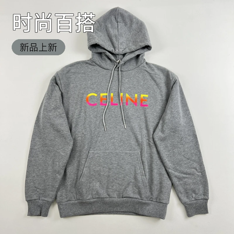 全新未使用 Celine/思琳 男士时尚运动彩色字母连帽卫衣100158
