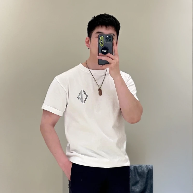 全新未使用 DIOR/迪奥 男士经典圆领几何图形刺绣短袖T恤101943