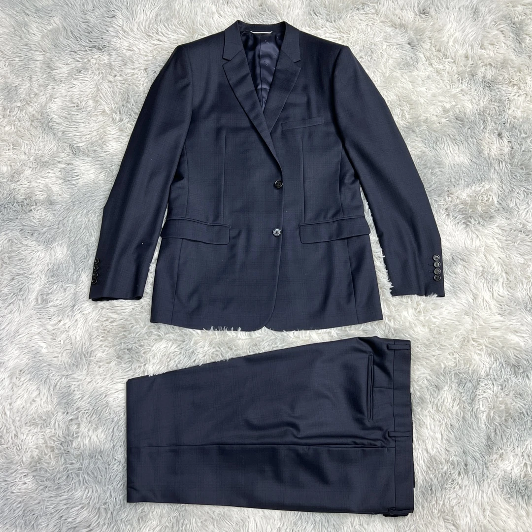 全新未使用 DIOR/迪奥 男士蓝色暗格纹商务经典修身套西101716