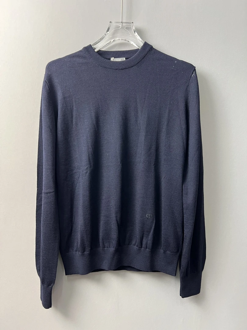全新未使用 DIOR/迪奥 男士时尚休闲圆领深蓝色羊毛针织衫100145