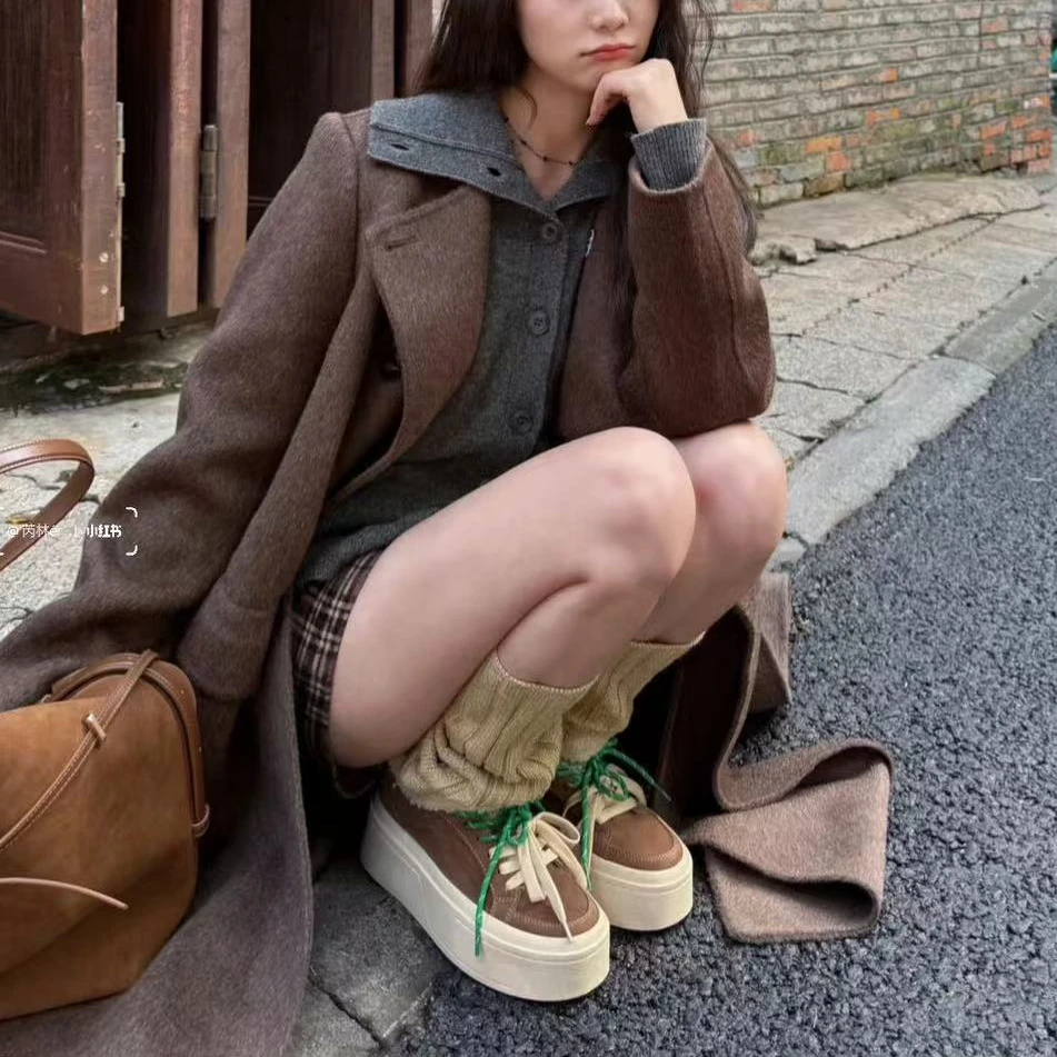 新款磨砂真皮小个子增高厚底板鞋