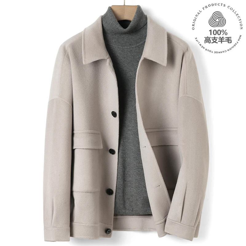 双面尼夹克短款宽松版高支羊毛上衣男士春季新款毛呢外套呢子翻领
