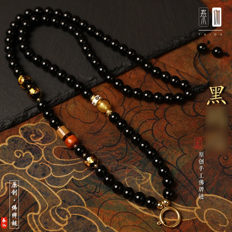 合金仿水晶项链 泰伽黑色原创佛牌链子快拆挂绳吊坠文玩唐卡编绳