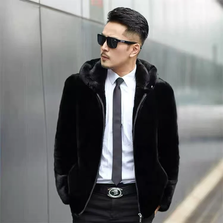 【安总专属】2025冬季商务休闲连帽拉链貂绒外套