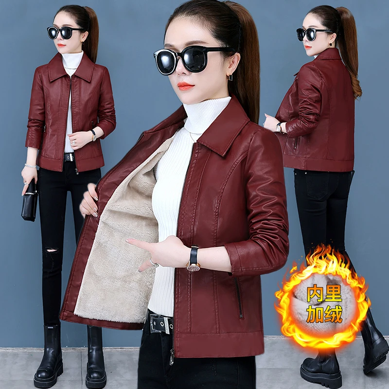 秋冬季皮衣外套女款爆款2024新款韩版加绒加厚保暖女士皮夹克外套