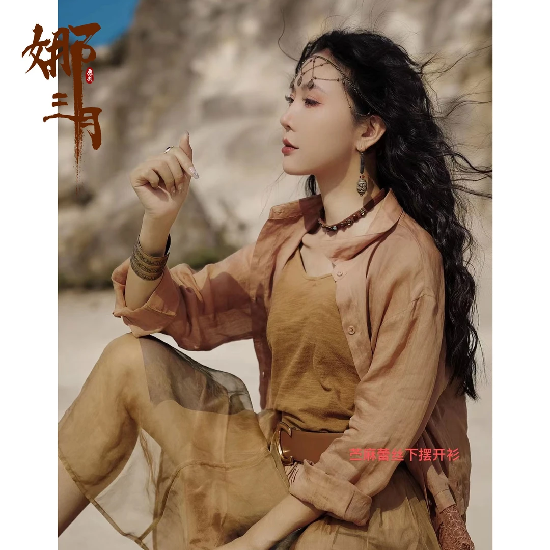 娜三月【大宝推荐】小青复古苎麻蕾丝时尚休闲百搭G1078开衫（新）