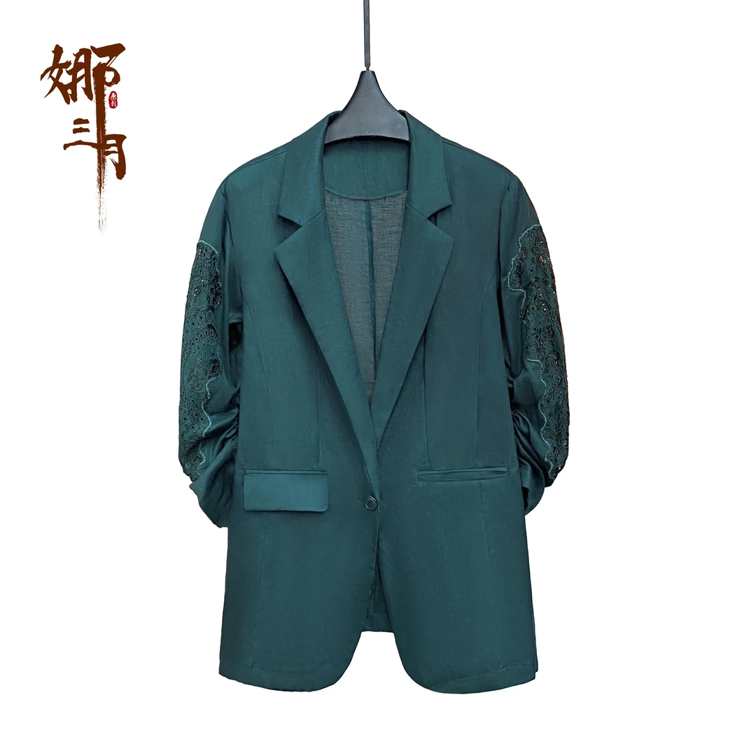 娜三月【大宝推荐】穿搭小青复古经典气质女神休闲苎麻西装D8802