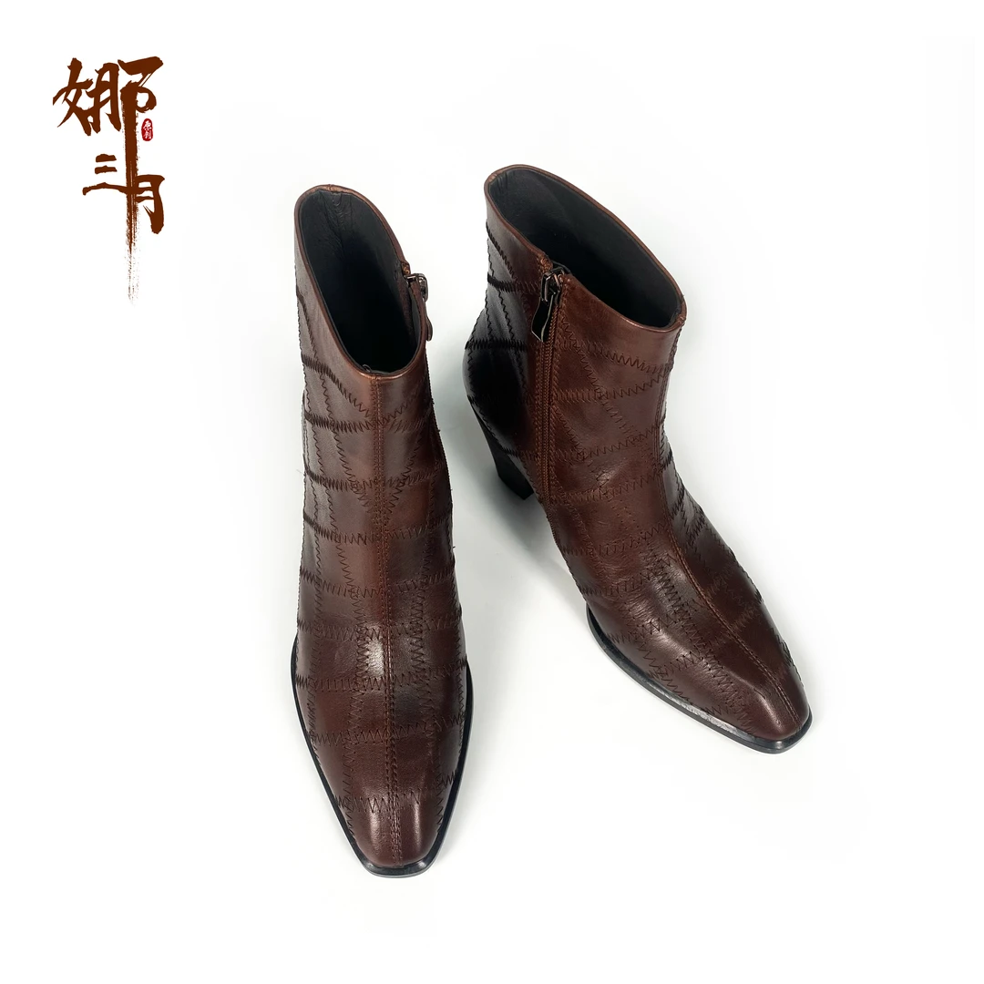 【牛皮】暮秋刺绣新款简约文艺头层牛皮短靴899-1