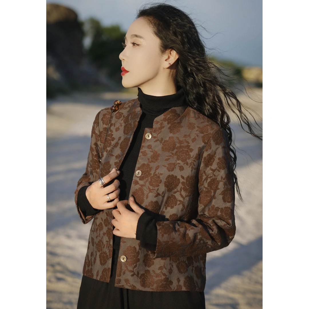 娜三月【旖旎】腔调穿搭小青复古秋冬高定玫瑰提花短款182685外套XY