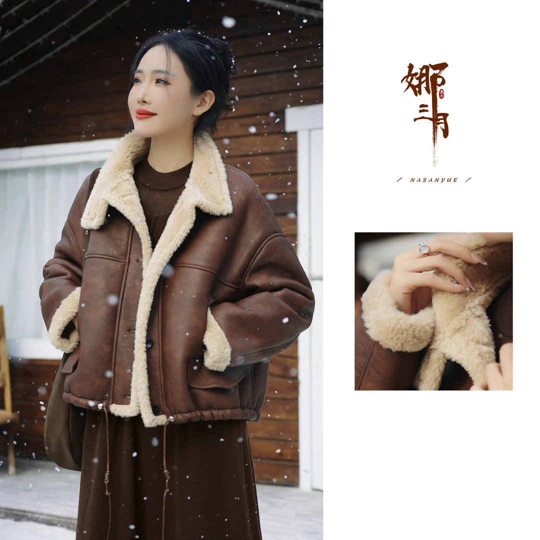 娜三月【雅丹风】休闲简约减龄百搭一体加绒加厚保暖外套2024D059