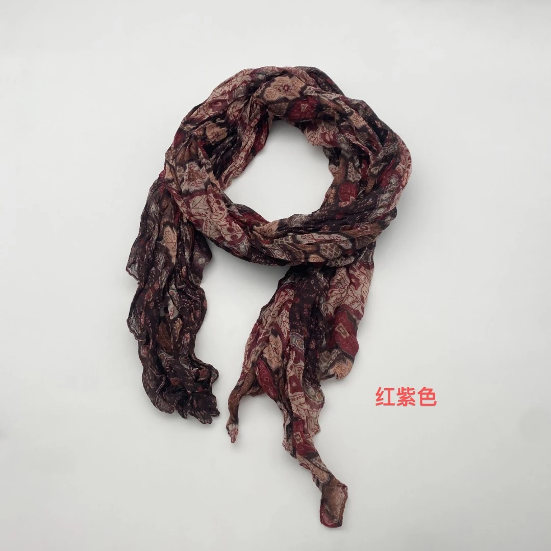 娜三月【游牧文艺】小青复古斑斓油画皱皱小围巾女士
