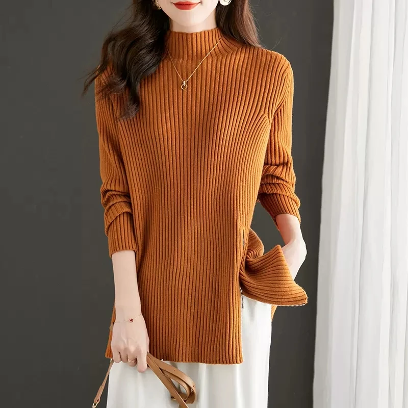 超好看半高领长袖针织衫毛衣女秋冬气质中长款针织加厚高端打底衫