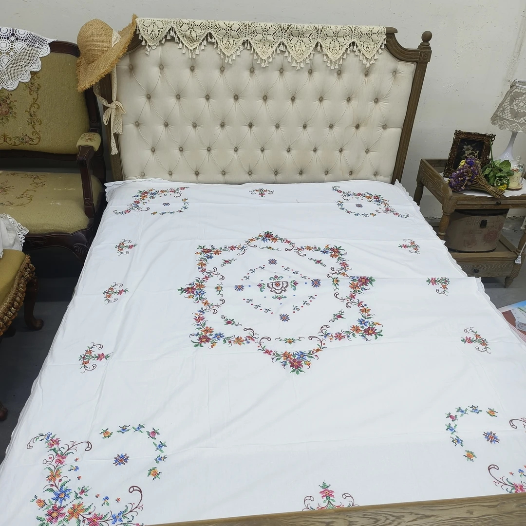 B307 十字绣960D双人被套2.2×2.4m白色棉质