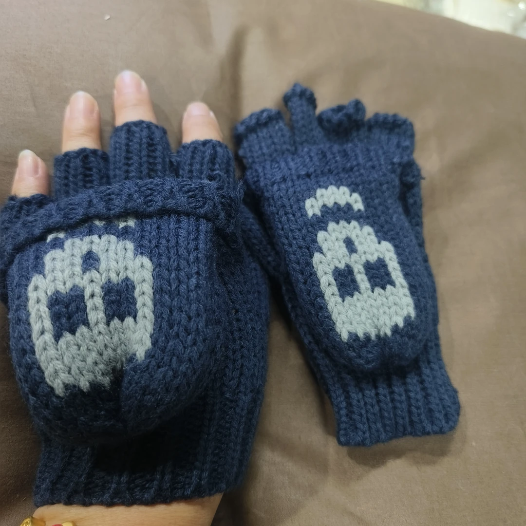 孤 M115  灰蓝色儿童手套布料  一对