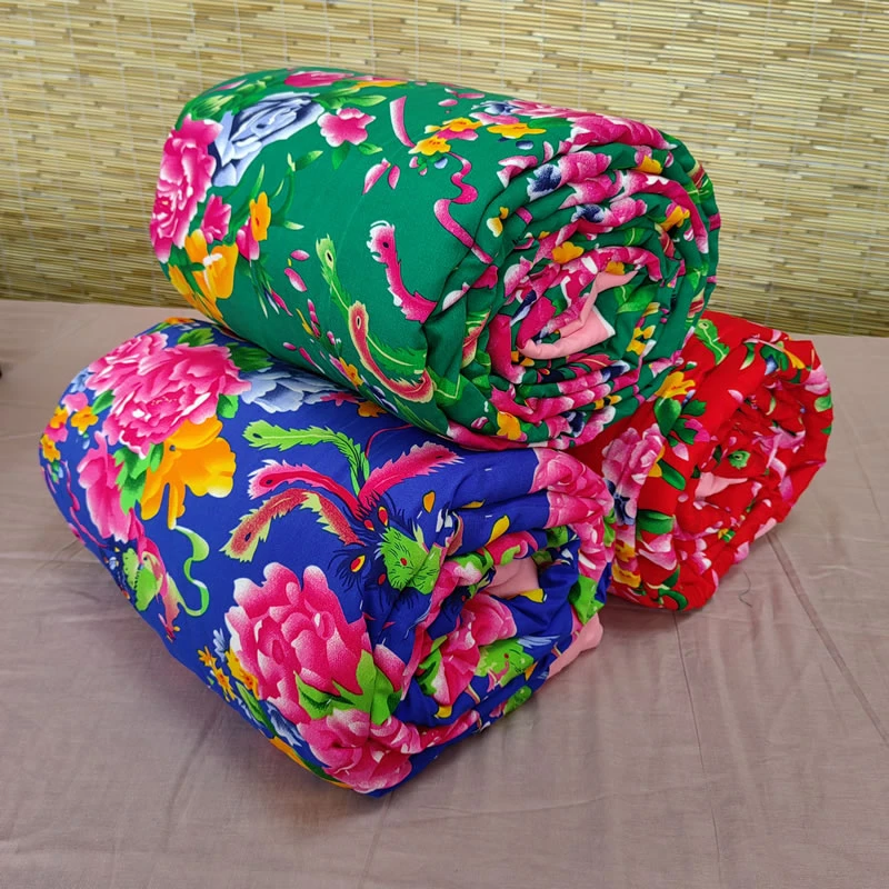 手工缝制老式传统东北大花布夏凉被单人可机洗复古棉花被子薄棉被