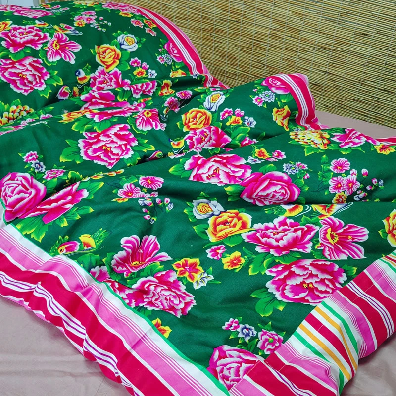 中国风纯棉东北大花布褥子面褥子里布半成品民宿舍单人床褥子布料