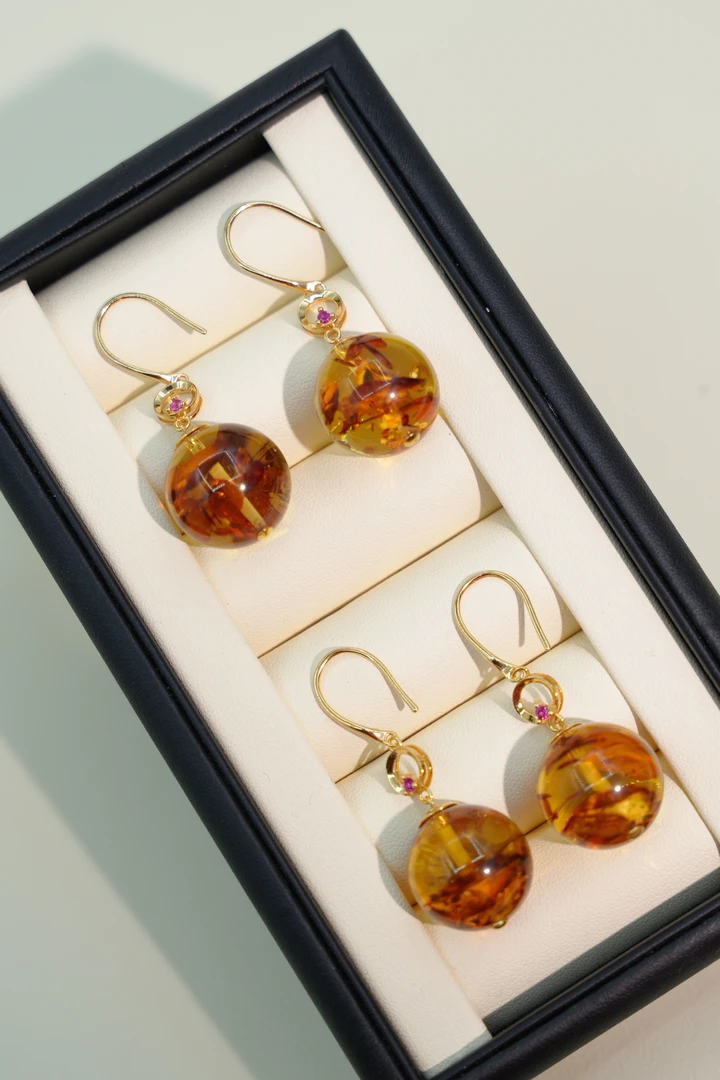 花珀圆珠s925银耳钩YB4313901多样性发一件