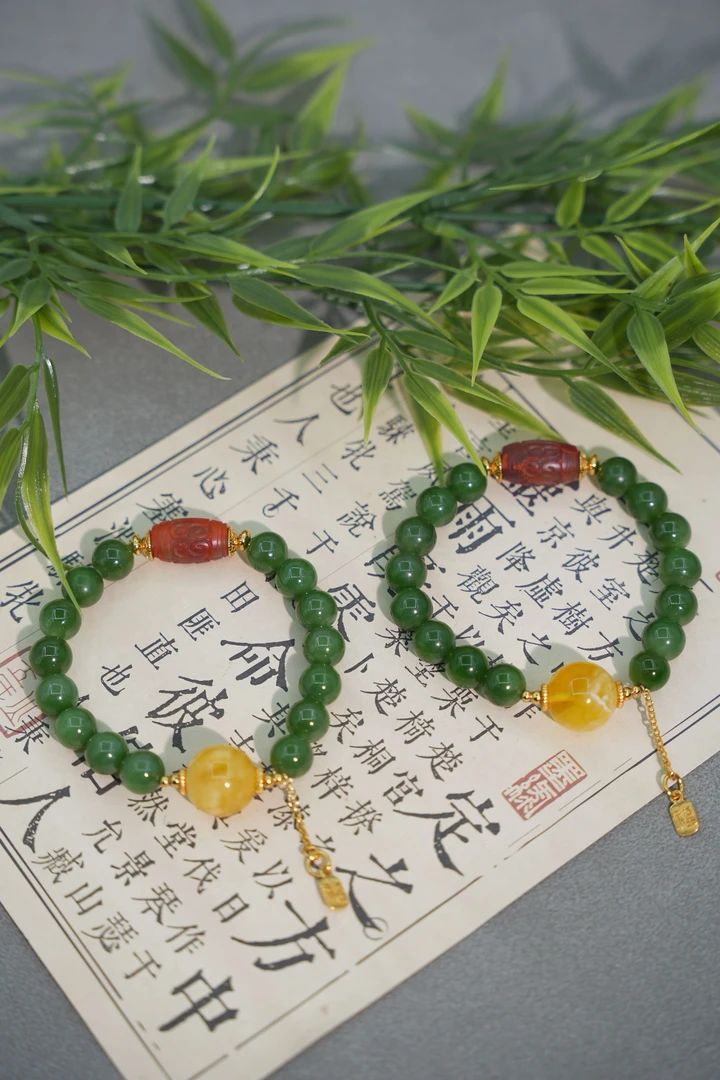 15*9mm和田碧玉圆珠diy金绞蜜手串JCH12205930多样性发一件