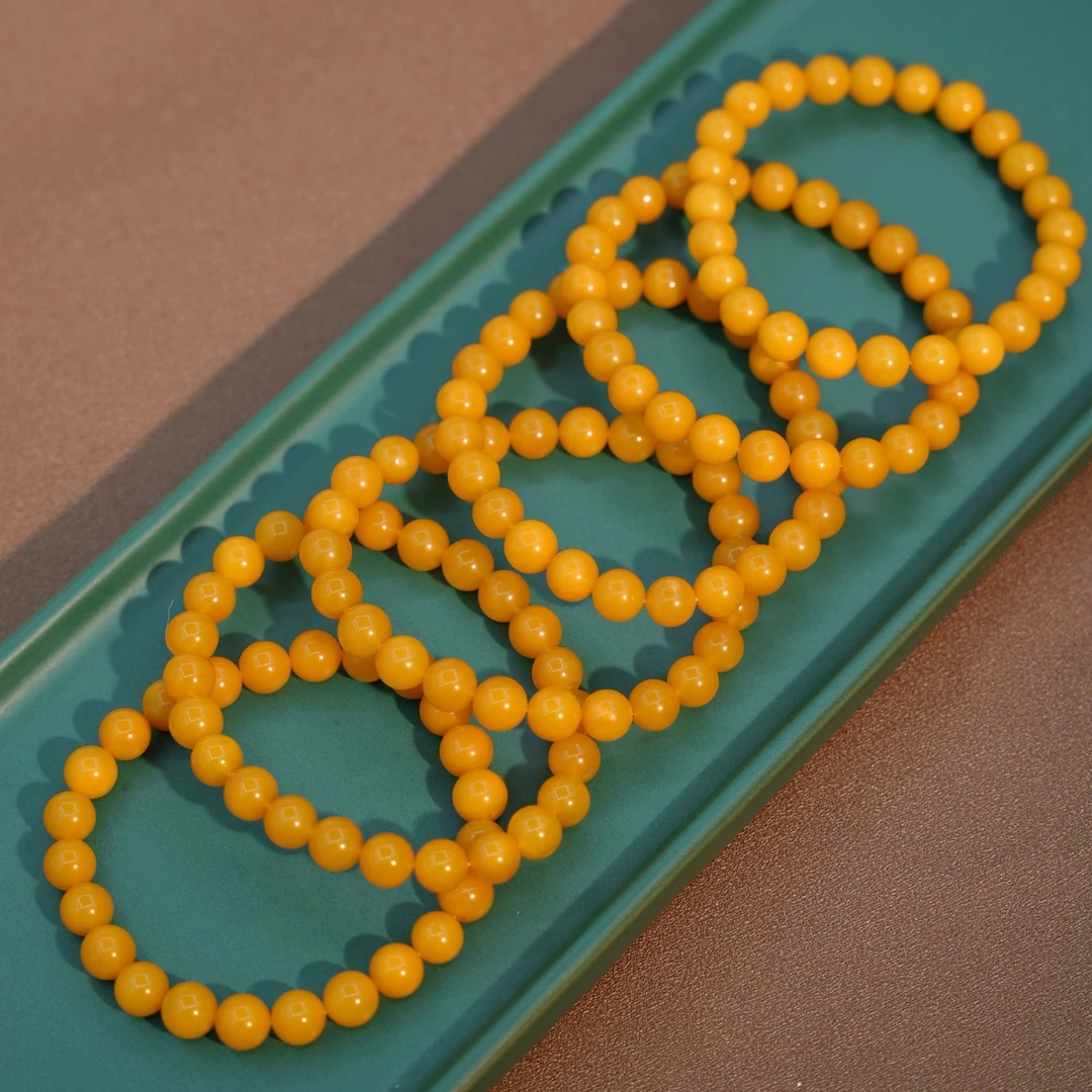 8mm老蜡圆珠帝王黄手串-YB4112902多样性发一件