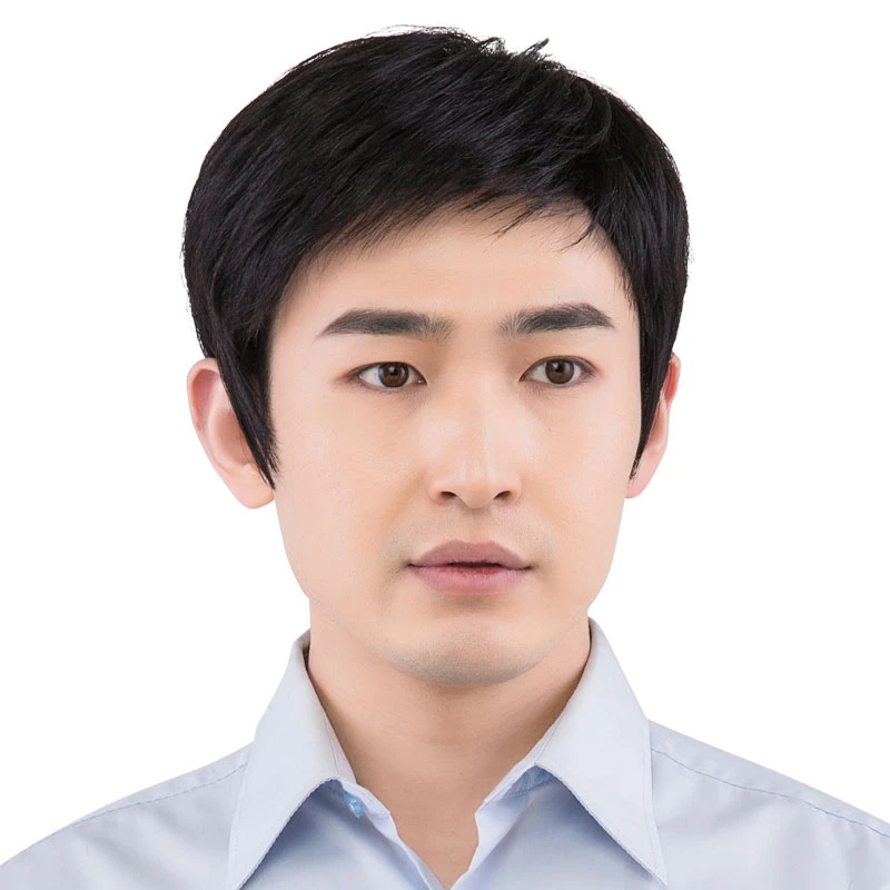 帅气男经典中老年爸爸款偏分刘海男士真发全头套式自然轻薄内扣