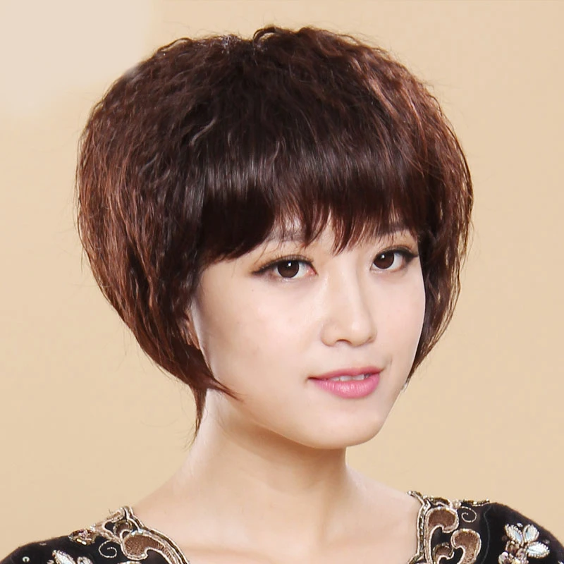 小卷短发女时尚中老年小卷妈妈发型真人发丝玉米烫透气全真人发套